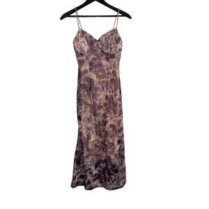 ZY HT Womens Purple Floral Maxi Dress Gold Chain Straps Evening. Size M